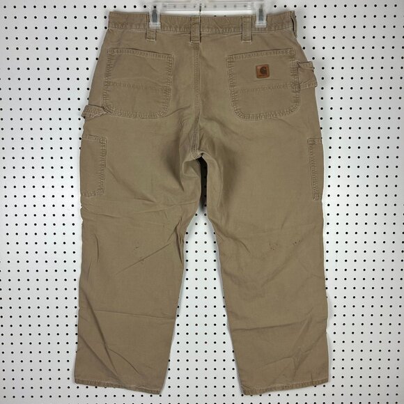 Carhartt Carpenter Pants 36x29 Khaki Tan B151 Baggy Distressed Faded‎ Work Wear - Picture 1 of 8